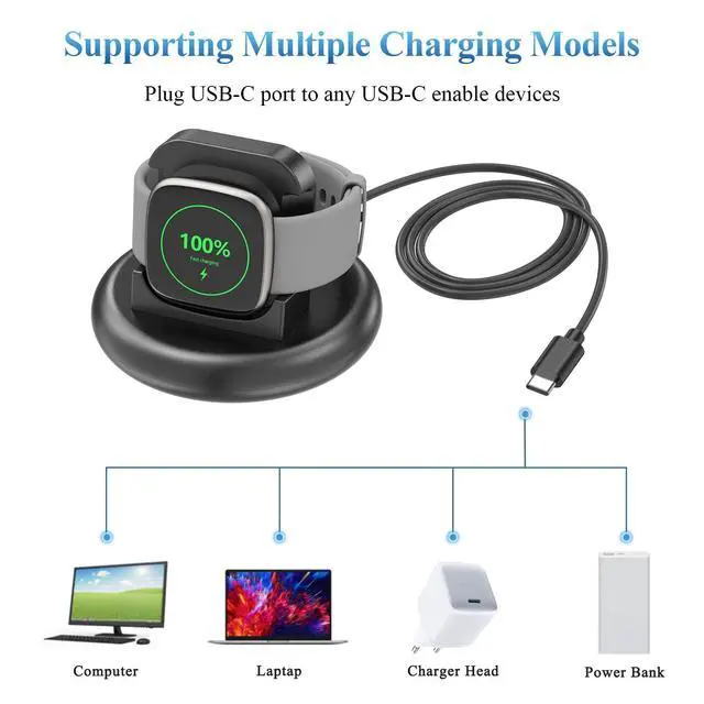 Alt view image 7 of 7 - Charger Dock for Fitbit Versa 4/Versa 3/Sense 2/Sense, Anti-Slip Charging Stand Dock with 4.4Ft USB C Cable Cord for Sense 2/Sense/Versa 4/Versa 3 Smartwatch