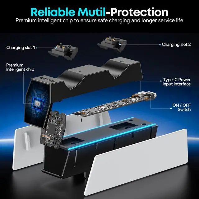 Alt view image 5 of 7 - PS5 Controller Charger with 2 Cable Types 2H Fast Charge Station P4 Charger