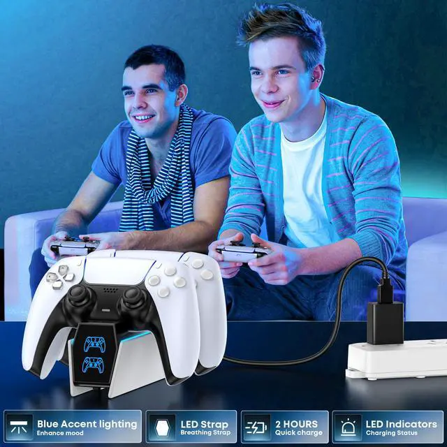 Alt view image 6 of 7 - PS5 Controller Charger with 2 Cable Types 2H Fast Charge Station P4 Charger