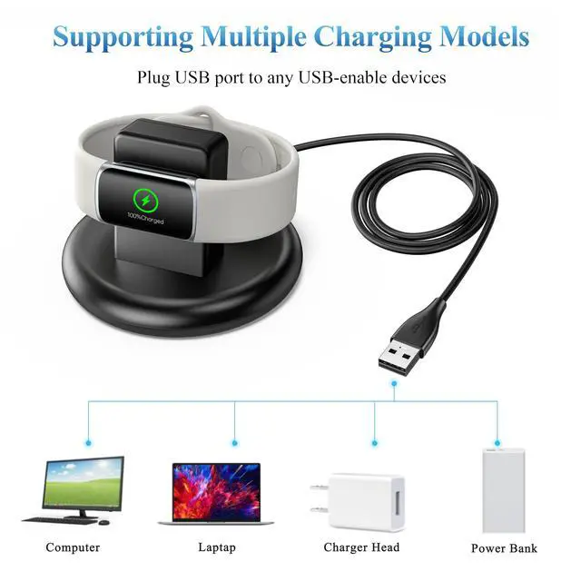 Alt view image 7 of 7 - Charger Stand for Fitbit Charge 6/5 & Luxe, Magnetic Dock with 4.4ft USB Cable, Fast-Charging Accessory with Stable Base for Fitbit Charge 6 / Charge 5 / Luxe Smartwatch (Black)
