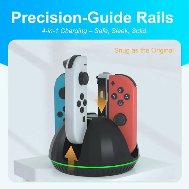 Alt view image 2 of 7 - Switch Controller Charging Dock for Nintendo OLED Joycon, Charger Station with Switch 1 JoyCon, 4 in 1 Joycon Charging Dock for Joy Con with LED Indication and USB Type-C Charger Cable