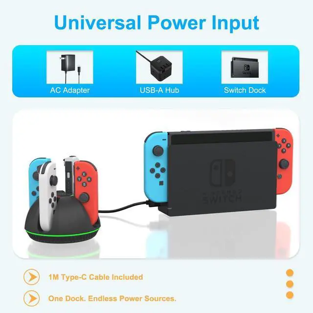 Alt view image 3 of 7 - Switch Controller Charging Dock for Nintendo OLED Joycon, Charger Station with Switch 1 JoyCon, 4 in 1 Joycon Charging Dock for Joy Con with LED Indication and USB Type-C Charger Cable