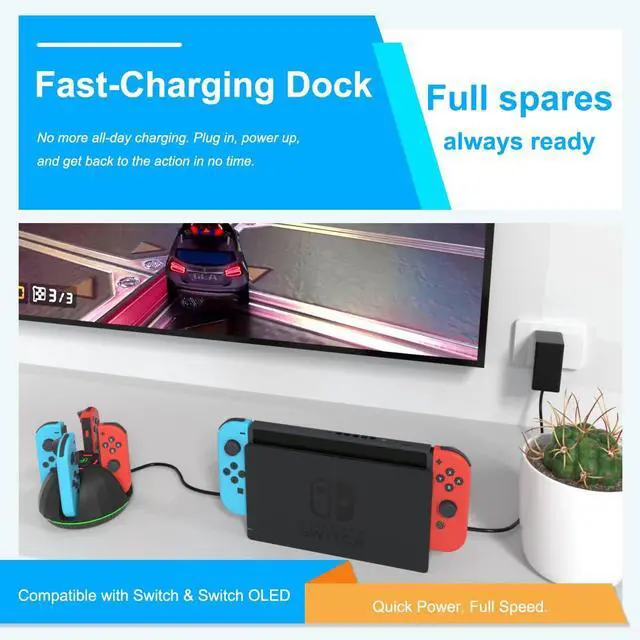Alt view image 4 of 7 - Switch Controller Charging Dock for Nintendo OLED Joycon, Charger Station with Switch 1 JoyCon, 4 in 1 Joycon Charging Dock for Joy Con with LED Indication and USB Type-C Charger Cable