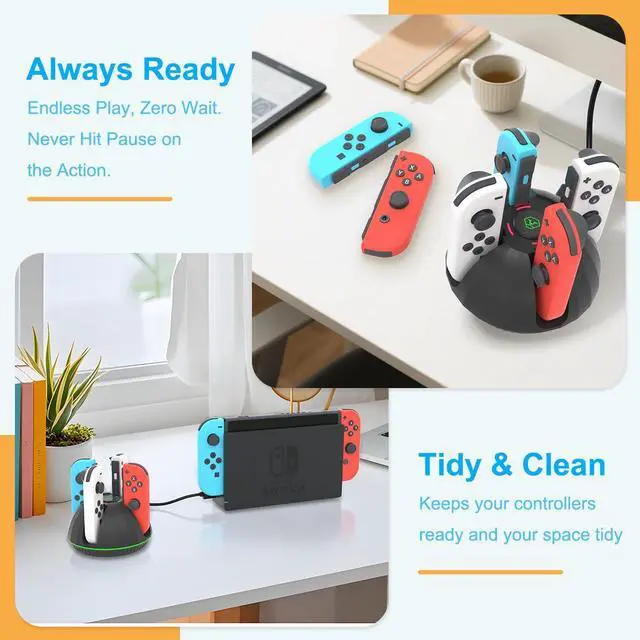Alt view image 6 of 7 - Switch Controller Charging Dock for Nintendo OLED Joycon, Charger Station with Switch 1 JoyCon, 4 in 1 Joycon Charging Dock for Joy Con with LED Indication and USB Type-C Charger Cable