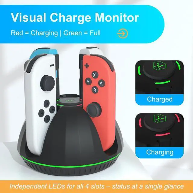 Alt view image 7 of 7 - Switch Controller Charging Dock for Nintendo OLED Joycon, Charger Station with Switch 1 JoyCon, 4 in 1 Joycon Charging Dock for Joy Con with LED Indication and USB Type-C Charger Cable
