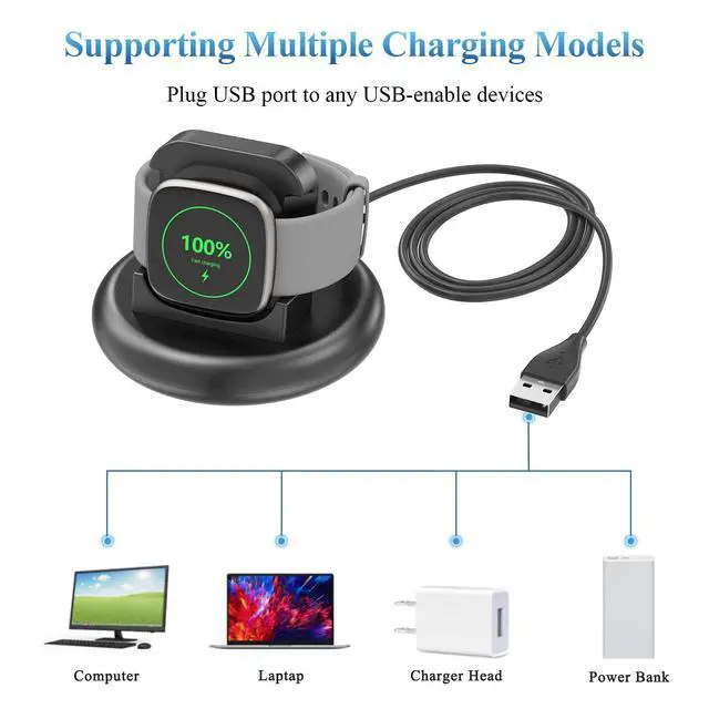 Alt view image 6 of 6 - Charger Dock for Fitbit Versa 4/Versa 3/Sense 2/Sense, Anti-Slip Charging Stand Dock with 4.4Ft USB Smartwatch Cable Cord
