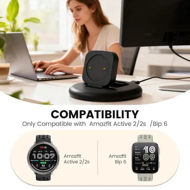 Alt view image 2 of 6 - Charging Stand Compatible with Amazfit Active 2/2s Bip 6 Charger, Adjustable Foldable Magnetic Charging Station Dock for Smartwatch