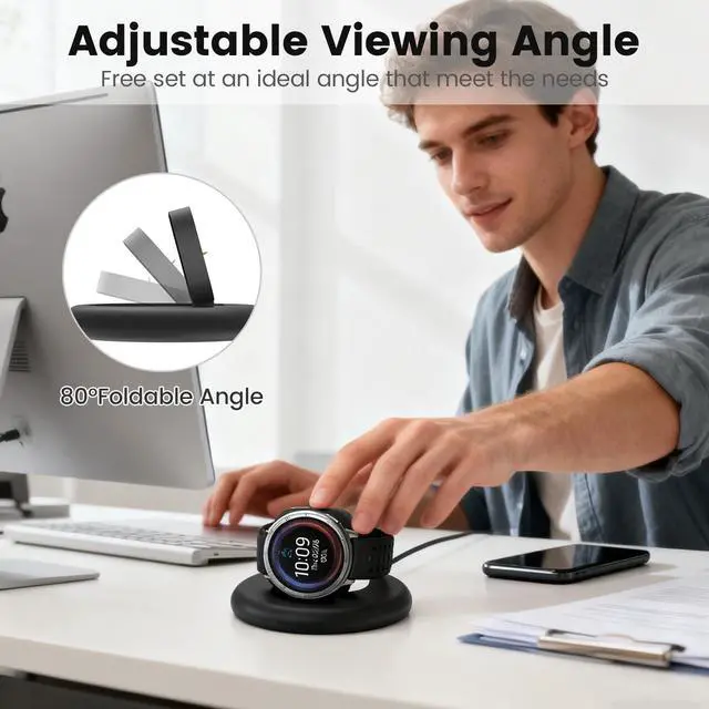 Alt view image 3 of 6 - Charging Stand Compatible with Amazfit Active 2/2s Bip 6 Charger, Adjustable Foldable Magnetic Charging Station Dock for Smartwatch