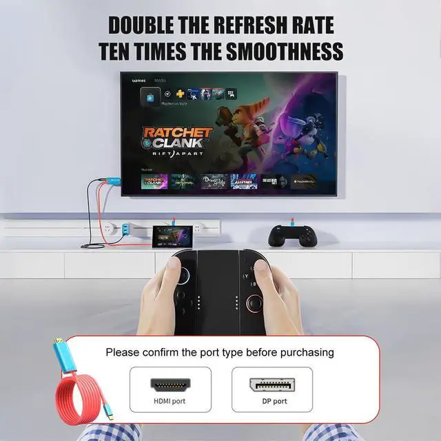 Alt view image 6 of 7 - Switch 2 Portable Dock Cable, USB C to HDMI Adapter Cable with PD 100W Charging, 4K@60Hz TV Dock for Switch OLED, Steam Deck, ROG Ally, Travel Mini Dock