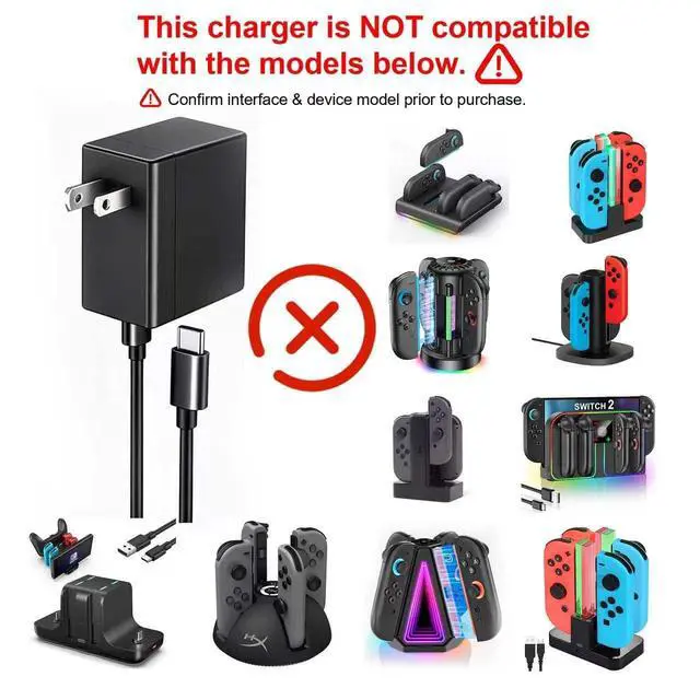 Alt view image 2 of 7 - Charger for Nintendo Switch,USB-C Fast Wall Charging Block with 6ft Cable,Wall & Travel Charger Adapter for Switch,Steam,ROG Ally2-Pack