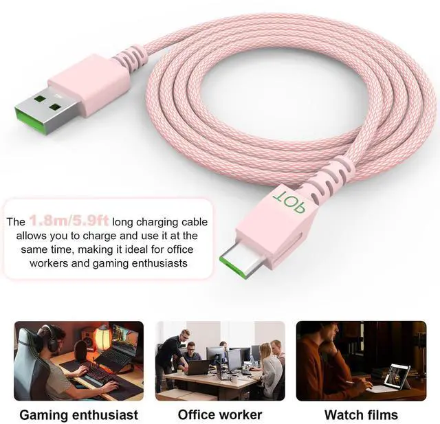 Alt view image 4 of 7 - 6FT Braided Fast Charging Cable for Razer Mouse, USB Charger Power Cord Compatible with Razer Viper Ultimate, Naga Pro, DeathAdder V2 Pro, Basilisk X Hyperspeed Wireless Gaming Mouse & Charging Dock