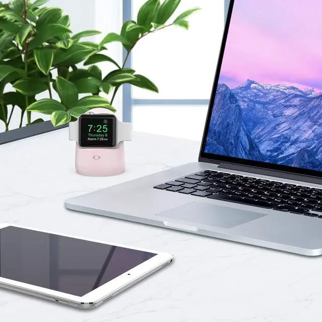 Alt view image 6 of 7 - iWatch Stand Silicone Charging Dock Holder for Apple Watch Ultra 2, Ultra, SE2, Series SE, 7 6 5 4 3 2 1 (45/44/42/41/40/38mm), (Pink)