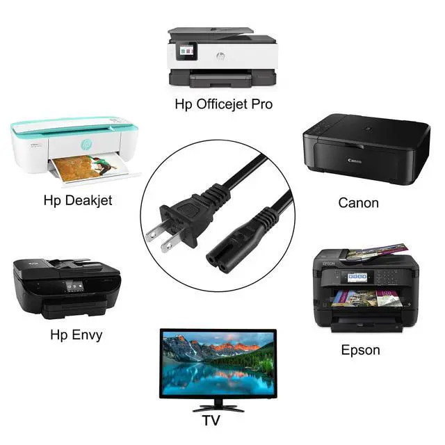 Alt view image 4 of 4 - Printer Power Cord for HP OfficeJet Pro/Envy/DeskJet/Photosmart Series, 2 Prong Power Cable Replacement