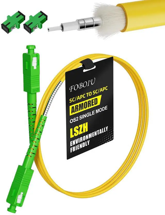 Main image of 25M (82ft) Yellow SC/APC to SC/APC Fiber Optic Internet Cable Armored, OS2 9/125µm LSZH Single Mode Simplex Fiber Optic Cable Internet Compatible with CATV, FTTH, FTTB, and FTTP Systems