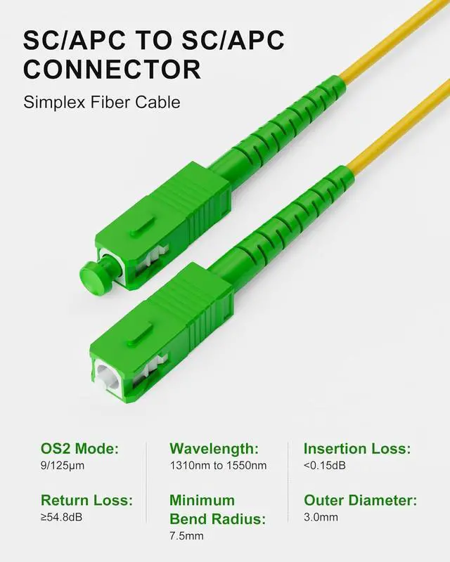 Alt view image 7 of 7 - 25M (82ft) Yellow SC/APC to SC/APC Fiber Optic Internet Cable Armored, OS2 9/125µm LSZH Single Mode Simplex Fiber Optic Cable Internet Compatible with CATV, FTTH, FTTB, and FTTP Systems