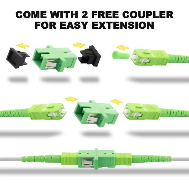 Alt view image 4 of 7 - Armored SC/APC to SC/APC Fiber Optic Cable 3FT - Pet Proof Single Mode Internet Patch Cord for Verizon Fios, AT&T, Google Fiber OS1/OS2 9/125um LSZH White Extension with 2 Couplers