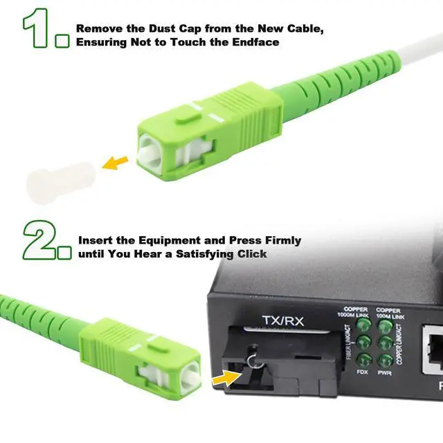Alt view image 6 of 7 - Armored SC/APC to SC/APC Fiber Optic Cable 3FT - Pet Proof Single Mode Internet Patch Cord for Verizon Fios, AT&T, Google Fiber OS1/OS2 9/125um LSZH White Extension with 2 Couplers