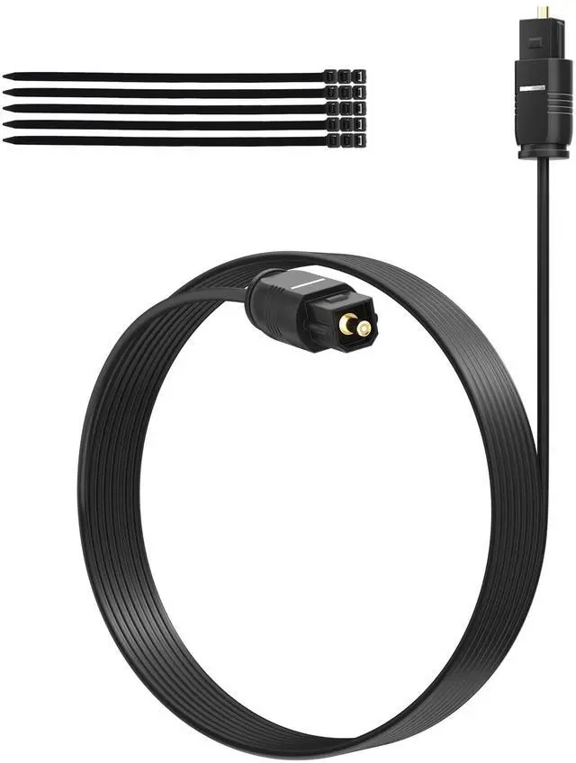 Main image of Ultra-Thin Slim Digital Optical Audio Cable 20FT, Fiber Optic SPDIF Toslink Cord Gold-Plated High-Speed Flexible & Durable for TV Soundbar Home Theater Game Console PS4 Xbox Samsung +Ties