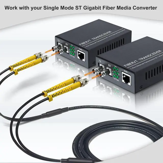 Alt view image 5 of 6 - 6ft / 2m Armored OD-5mm OS2 ST to ST Single Mode Fiber Cable, ST-ST Fiber Optic Patch Cord, Duplex 9/125um SMF Optical Jumper, Black