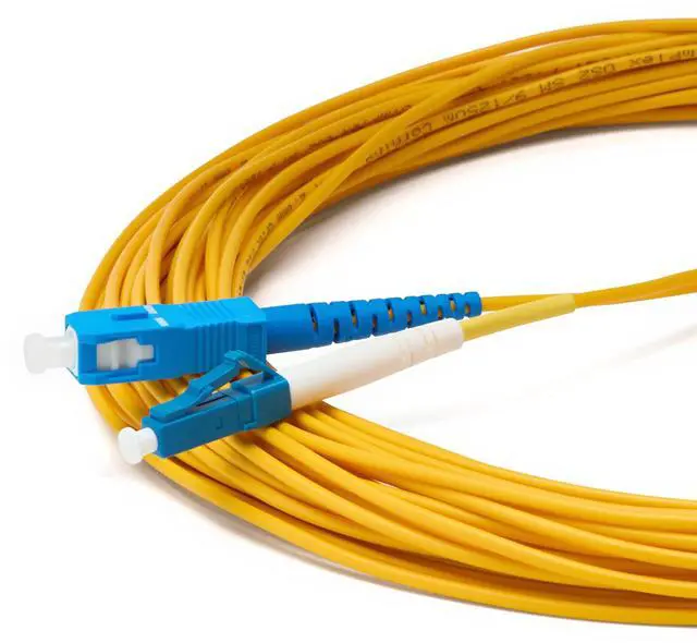 Main image of LC to SC OS2 Fiber Patch Cable, 10m (32.80ft), UPC Polish, 200GB Singlemode (SM) Simplex 9/125um, Riser Rated (OFNR), UL Listed, 1pc, Yellow