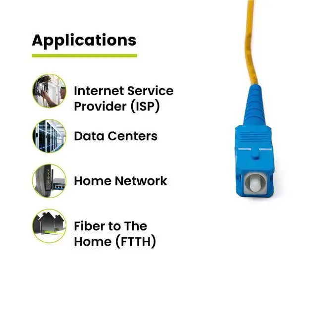 Alt view image 4 of 7 - LC to SC OS2 Fiber Patch Cable, 10m (32.80ft), UPC Polish, 200GB Singlemode (SM) Simplex 9/125um, Riser Rated (OFNR), UL Listed, 1pc, Yellow