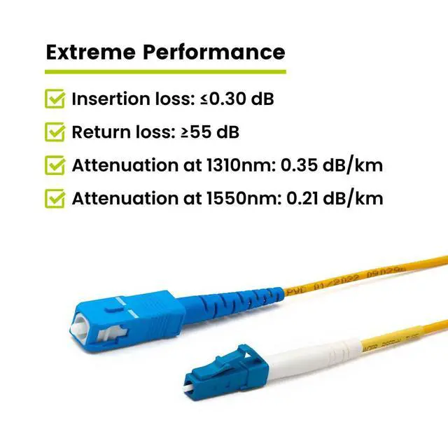 Alt view image 3 of 7 - LC to SC OS2 Fiber Patch Cable, 10m (32.80ft), UPC Polish, 200GB Singlemode (SM) Simplex 9/125um, Riser Rated (OFNR), UL Listed, 1pc, Yellow