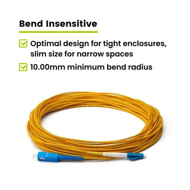 Alt view image 5 of 7 - LC to SC OS2 Fiber Patch Cable, 10m (32.80ft), UPC Polish, 200GB Singlemode (SM) Simplex 9/125um, Riser Rated (OFNR), UL Listed, 1pc, Yellow
