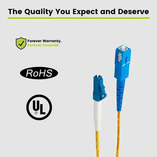 Alt view image 7 of 7 - LC to SC OS2 Fiber Patch Cable, 10m (32.80ft), UPC Polish, 200GB Singlemode (SM) Simplex 9/125um, Riser Rated (OFNR), UL Listed, 1pc, Yellow