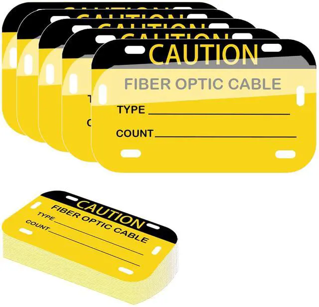 Main image of Caution Fiber Optic Cable Tag 3.5" x 2" Waterproof Fiber Cable Marker Tags Write-On Self-Laminating Labels for Communication Cables Management Maintenance 20 Pcs (Yellow)