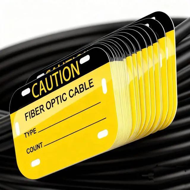 Alt view image 4 of 7 - Caution Fiber Optic Cable Tag 3.5" x 2" Waterproof Fiber Cable Marker Tags Write-On Self-Laminating Labels for Communication Cables Management Maintenance 20 Pcs (Yellow)