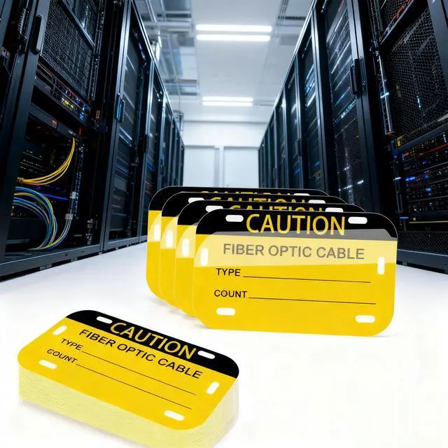 Alt view image 2 of 7 - Caution Fiber Optic Cable Tag 3.5" x 2" Waterproof Fiber Cable Marker Tags Write-On Self-Laminating Labels for Communication Cables Management Maintenance 20 Pcs (Yellow)