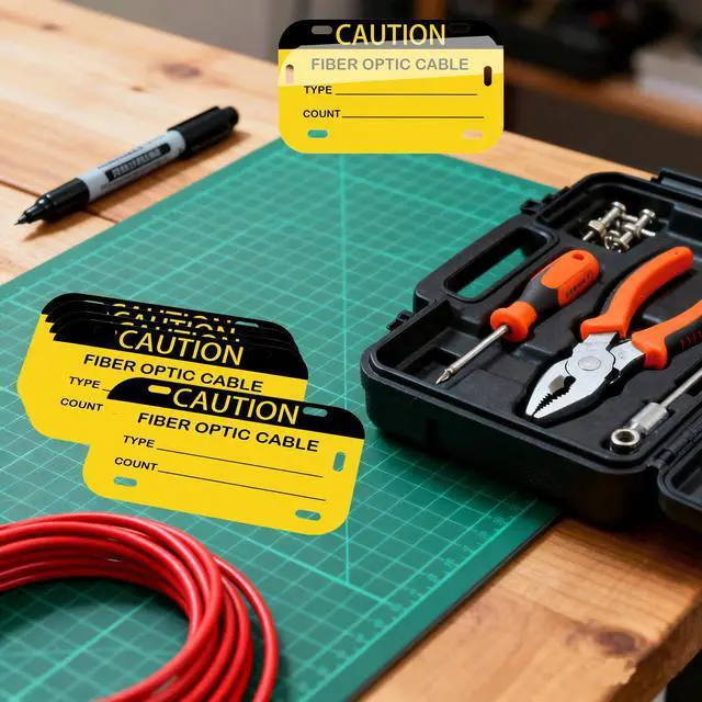 Alt view image 5 of 7 - Caution Fiber Optic Cable Tag 3.5" x 2" Waterproof Fiber Cable Marker Tags Write-On Self-Laminating Labels for Communication Cables Management Maintenance 20 Pcs (Yellow)