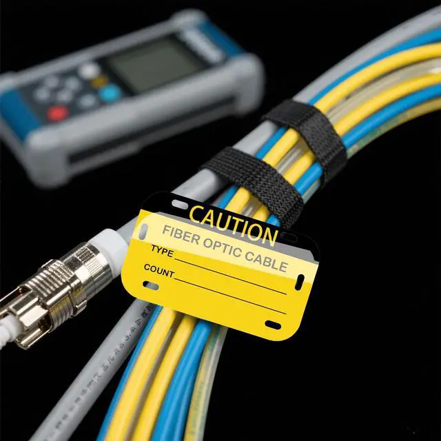 Alt view image 6 of 7 - Caution Fiber Optic Cable Tag 3.5" x 2" Waterproof Fiber Cable Marker Tags Write-On Self-Laminating Labels for Communication Cables Management Maintenance 20 Pcs (Yellow)