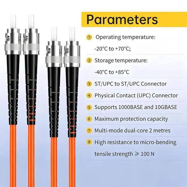 Alt view image 4 of 7 - ST to ST Fiber Patch Cable 2m/7ft, Gigabit Multi-Mode Duplex 50/125m, ST/UPC Optical Patch Cord, High-Speed for LAN & Data Centers