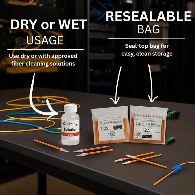 Alt view image 7 of 7 - Fiber Optic Cleaning Swabs, 100 Pack LC 1.25mm Lint Free Anti-Static Cleaning Sticks for Optical Components, Ports and Adapters, LC Connector Cleaner Tool for Professional Field Use