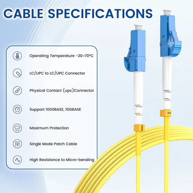 Alt view image 5 of 7 - OS2 LC to LC Fiber Patch Cable 0.2M(7in), 1G/10Gb 9/125um Single Mode Simplex SMF Fiber Optic Cable Cord LSZH(Yellow)