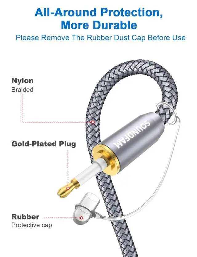 Alt view image 4 of 7 - Toslink to Mini Toslink Cable Optical Audio Cable for Soundbar.Attention:Cannot Convert Analog Signals to Digital,Not A 3.5mm AUX Plug (3feet/1M)