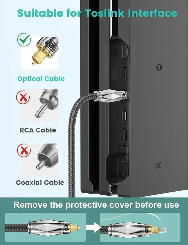 Alt view image 5 of 7 - Digital Optical Audio Cable (24K Gold Plated Connectors,Aluminum Alloy Shell,Braided Jacket) S/PDIF Toslink Optical Cable Fiber Optic Cable for Home Theater,Soundbars,Gaming Consoles (3Ft/1M)