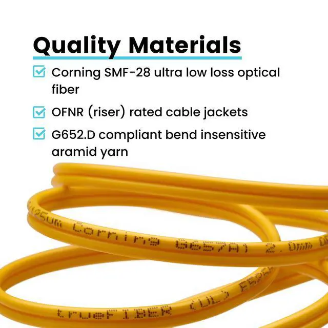 Alt view image 5 of 7 - LC to LC OS2 Fiber Patch Cable, 5m (16.40ft), UPC Polish, 200GB Singlemode (SM) Duplex 9/125um, Riser Rated (OFNR) UL Listed, 1pc, Yellow