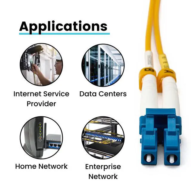 Alt view image 4 of 7 - LC to LC OS2 Fiber Patch Cable, 5m (16.40ft), UPC Polish, 200GB Singlemode (SM) Duplex 9/125um, Riser Rated (OFNR) UL Listed, 1pc, Yellow