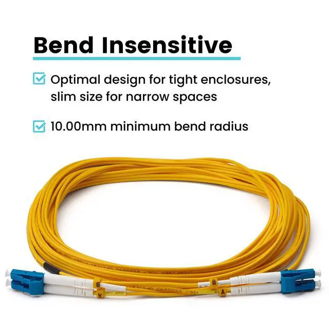 Alt view image 7 of 7 - LC to LC OS2 Fiber Patch Cable, 5m (16.40ft), UPC Polish, 200GB Singlemode (SM) Duplex 9/125um, Riser Rated (OFNR) UL Listed, 1pc, Yellow