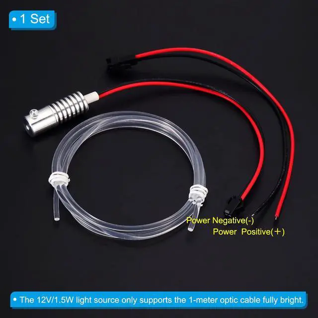 Alt view image 4 of 6 - 3mm 1m PMMA Side Glow Fiber Optic Cable Kit, with LED Aluminum Illuminator 12V 1.5W Guide Light Source Decoration for Home DIY Lighting, Cool White
