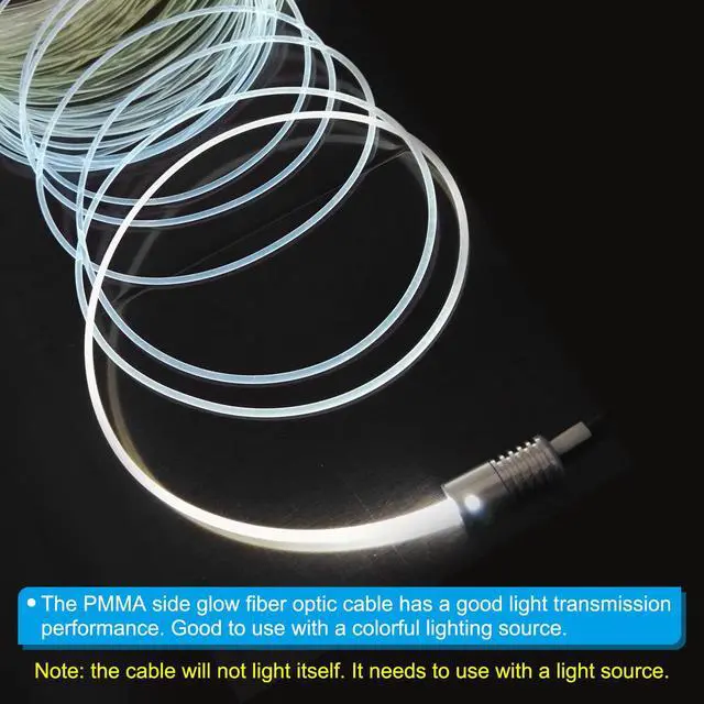 Alt view image 5 of 6 - 3mm 1m PMMA Side Glow Fiber Optic Cable Kit, with LED Aluminum Illuminator 12V 1.5W Guide Light Source Decoration for Home DIY Lighting, Cool White