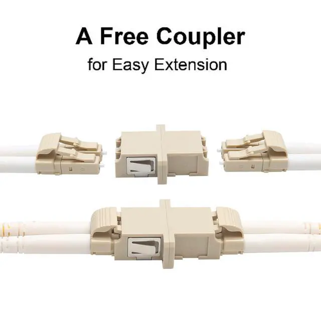 Alt view image 4 of 7 - 15M(49ft) LC to LC Fiber Optic Cable, Multimode Duplex OM3 50/125µm 10G/40G Patch Cord, 2.0mm LSZH Jacket, with LC Coupler