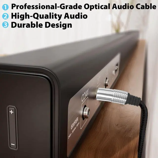 Alt view image 2 of 7 - Optical Audio Cable, Digital Optical Cable with Toslink Connectors, Braided Digital Audio Cables for Soundbar, TV, Receiver, Speaker, Xbox, PS5, Blu-Ray Gold-Plated, 3.3ft