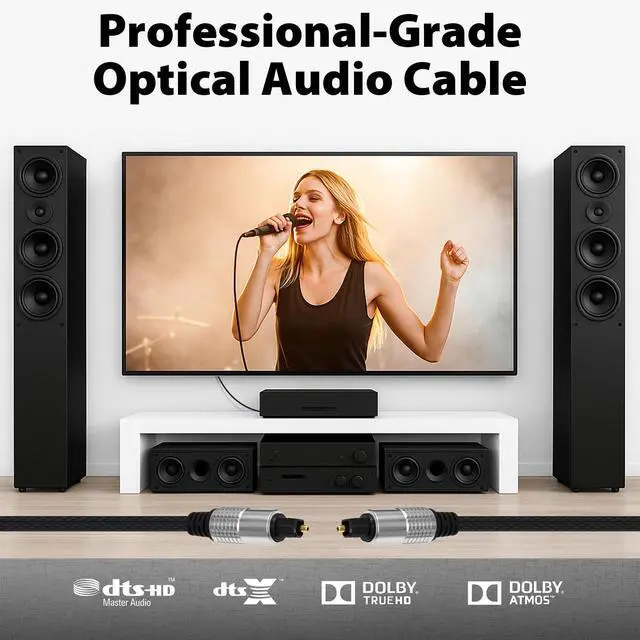 Alt view image 3 of 7 - Optical Audio Cable, Digital Optical Cable with Toslink Connectors, Braided Digital Audio Cables for Soundbar, TV, Receiver, Speaker, Xbox, PS5, Blu-Ray Gold-Plated, 3.3ft