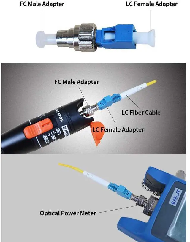 Alt view image 7 of 7 - 4PCS Single Mode 9/125um FC Male to LC Female Hybrid Optical Fiber Converter Adapter with Visual Fault Locator Connector and Optical Power Meter Compatibility