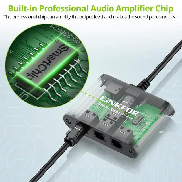 Alt view image 3 of 7 - Optical Cable Splitter 1x3 SPDIF Toslink with 1PCS Optical Audio Cable Aluminum Shell Toslink Splitter 1 in 3 Out Support LPCM 2.0 DTS Dolby-AC3 Compatible with PS3 DVD HDTV STB Etc