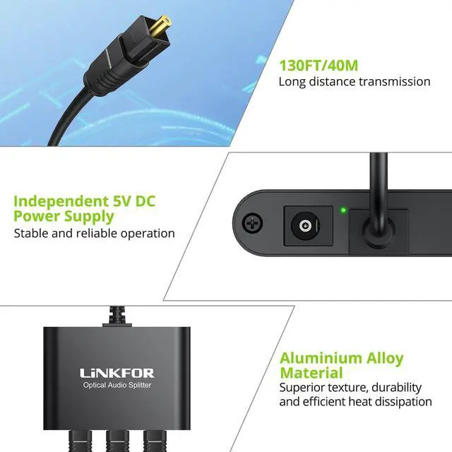 Alt view image 6 of 7 - Optical Cable Splitter 1x3 SPDIF Toslink with 1PCS Optical Audio Cable Aluminum Shell Toslink Splitter 1 in 3 Out Support LPCM 2.0 DTS Dolby-AC3 Compatible with PS3 DVD HDTV STB Etc
