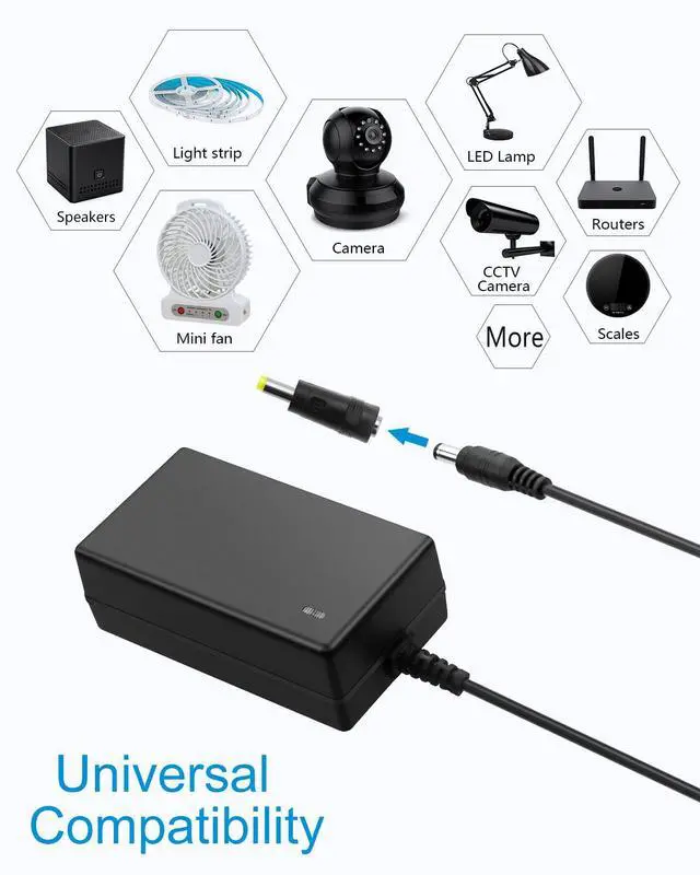 Alt view image 3 of 7 - 12V 3A Power Supply DC 12 Volt AC Adapter 36W 2.5A 2A 1.5A 1A Replacment Power Cord Converter Transformer 4.92Ft with 10 Tips for LED Strip Light CCTV Security Camera Router PC Monitor